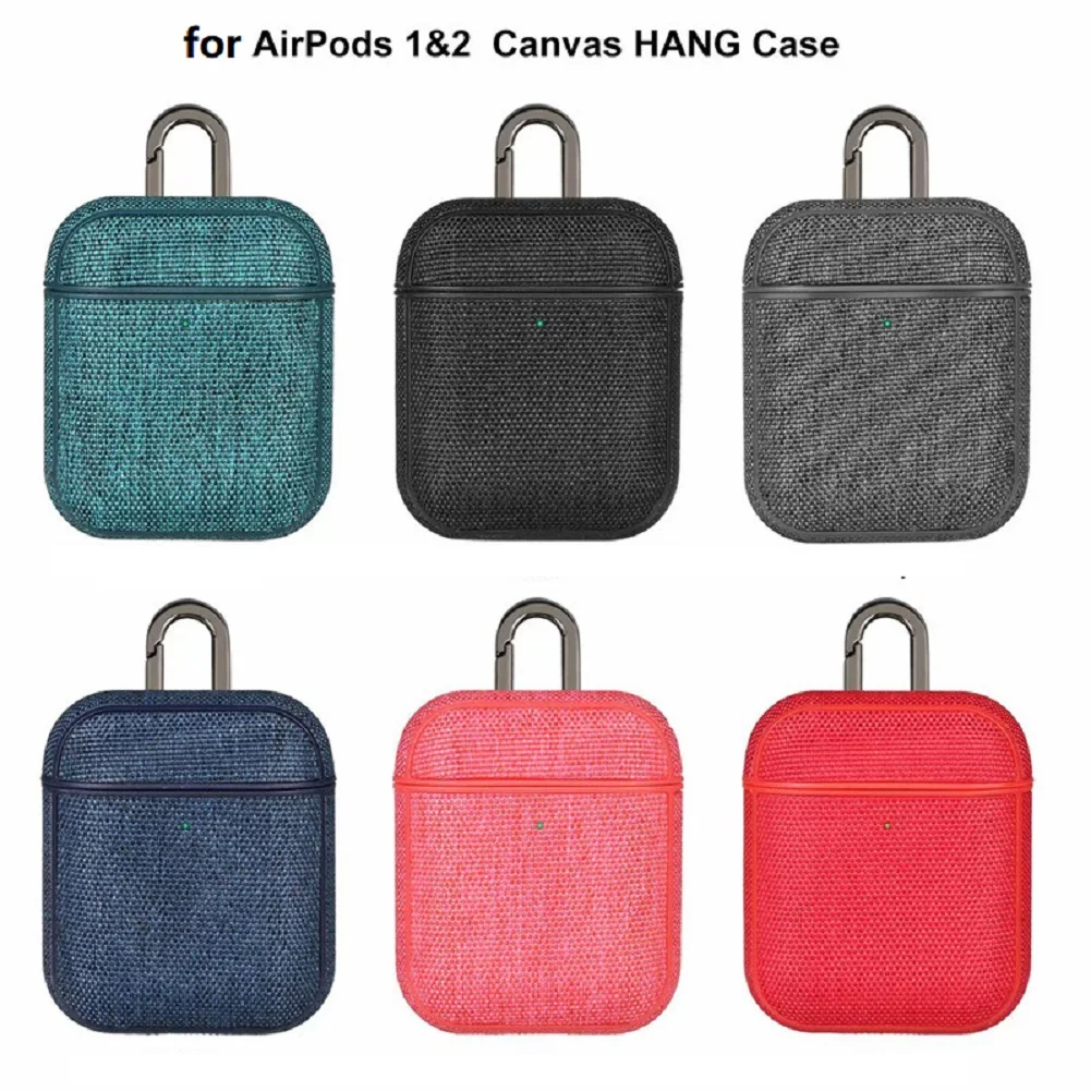 

Canvas Cloth Texture Bluetooth Earphone Case For Apple AirPods 1 2 Wireless Headset Charging Box Shockproof Cover Bag With Hook
