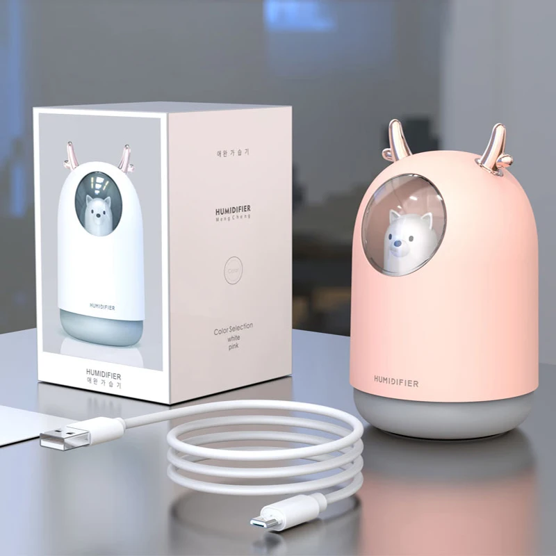 

300ml USB Humidifier Ultrasonic Mini Cool Mist Aroma Essential Oil Diffuser 7 Color Lamp Cute Pet Aroma Diffuser Home Office