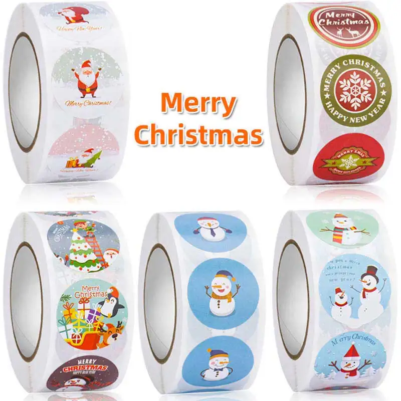 

500pcs/Roll Merry Christmas Stickers Animals Snowman Trees Decorative Stickers Navida Wrapping Gift Box Label Christmas Tags