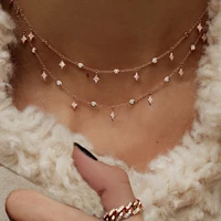 new trend geometry zircon multi layer necklace for women 2021 vintage crystal drop pendant tassel choker necklaces jewelry