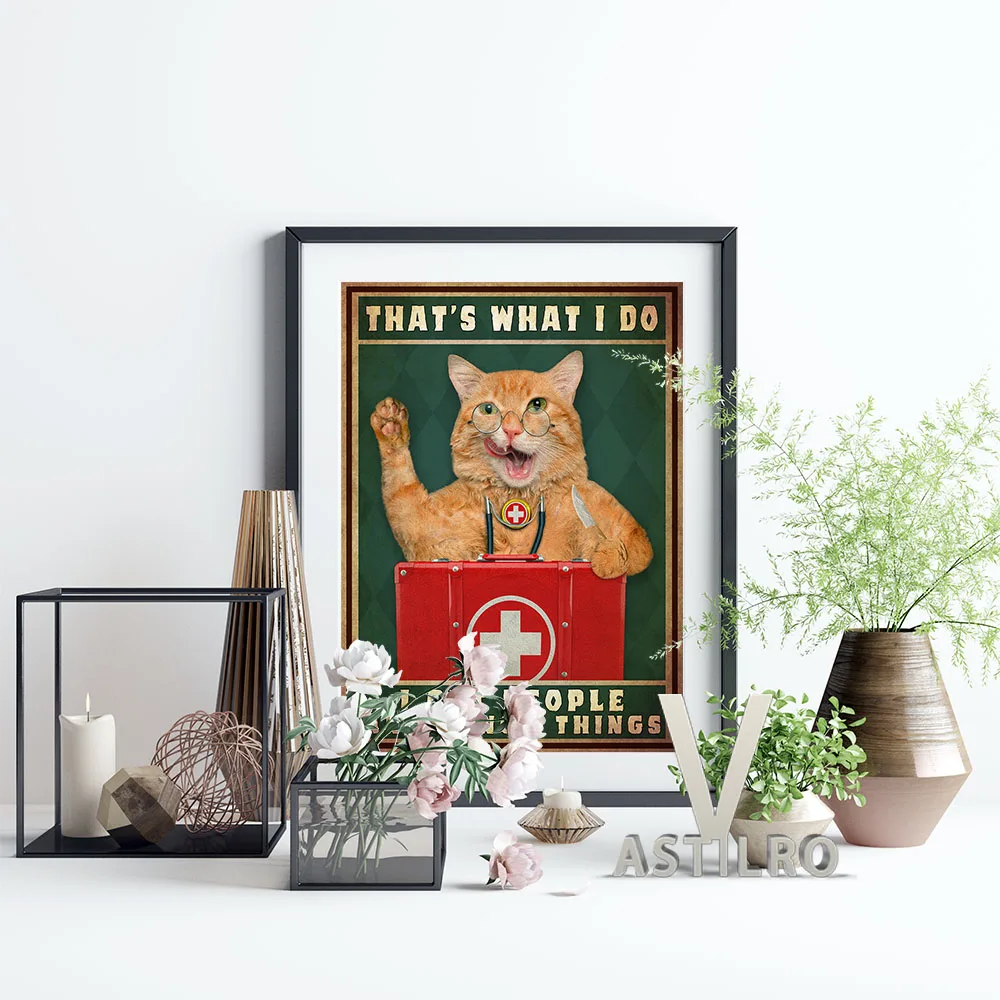 

Doctor Cat Portrait Vintage Art Poster Funny Cute Pet Memorial Canvas Painting Animal Lovers Home Decor Medical Worker Gift Idea