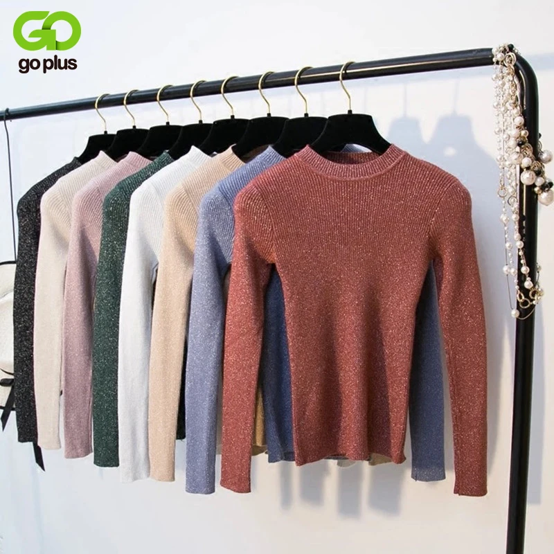 GOPLUS Shiny Lurex Women's knitted Sweater Long Sleeve Jumper Winter Sweaters Women Pullovers 2020 Korean Style Clothing Женская