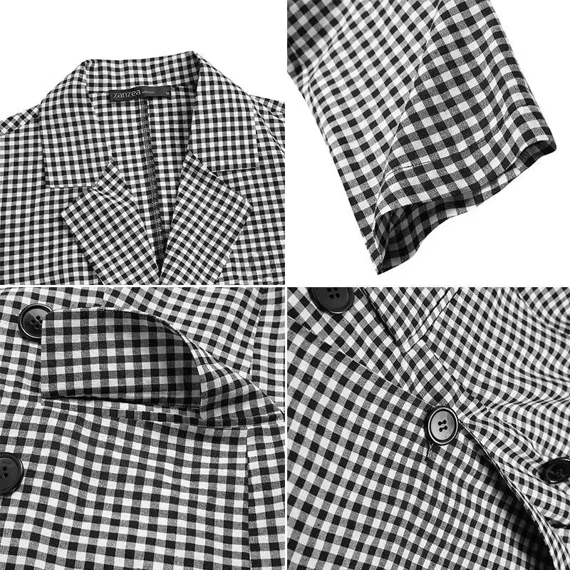 

Elegant Check Blazers Women OL Style Coats ZANZEA 2021 Casual Long Sleeve Outerwears Female Double-breasted Coat Plus Size Tunic
