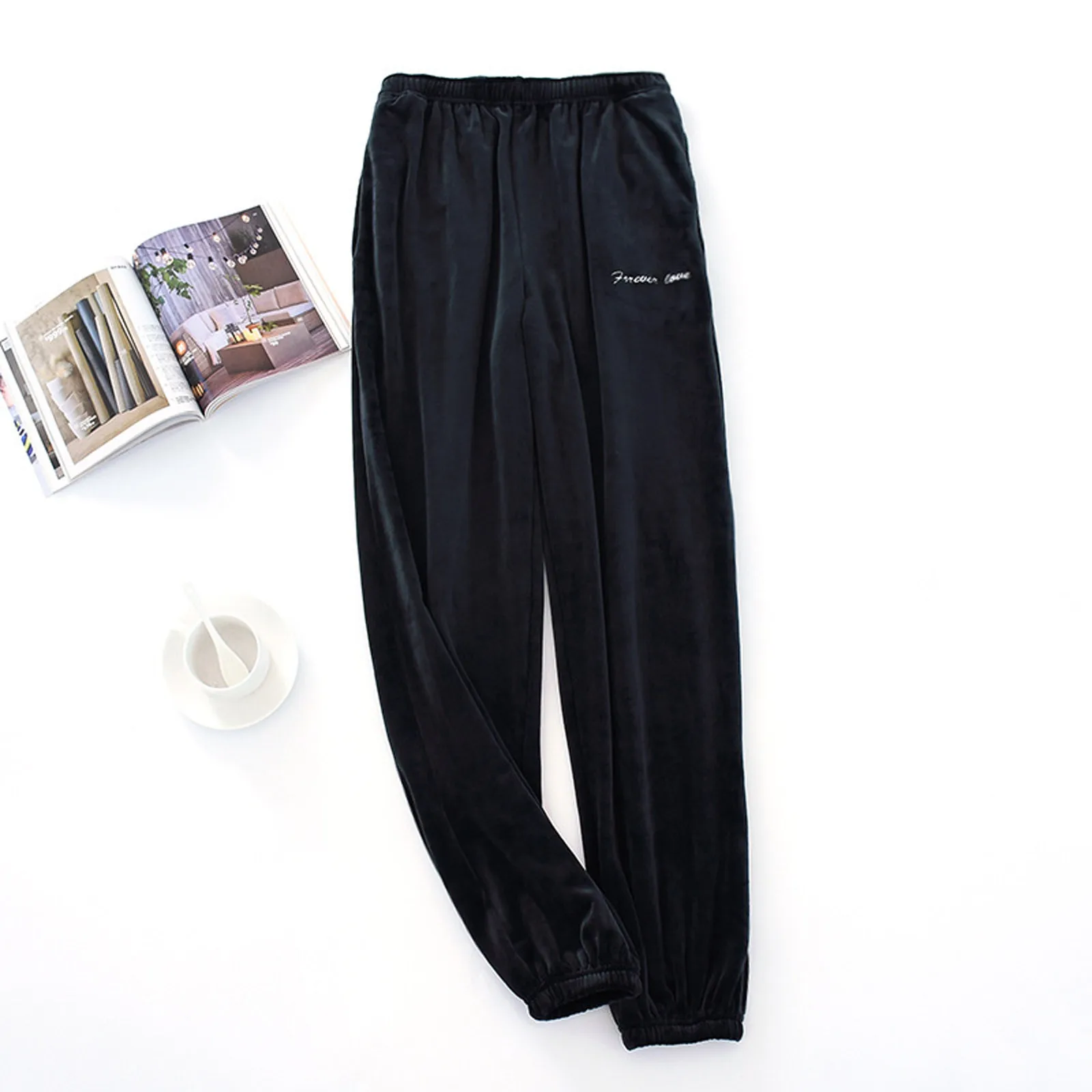 

Men's Pants Thermal Fleece Thickened Fleece Lined High Quality Casual Sports Trousers Home Pants