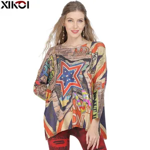 XIKOI повседневное длинные негабаритных женский свитер с рукавами летучая мышь с длинным рукавом со звездами и буквами с принтом женские свитера, детская одежда, пуловеры, модная одежда для девочек