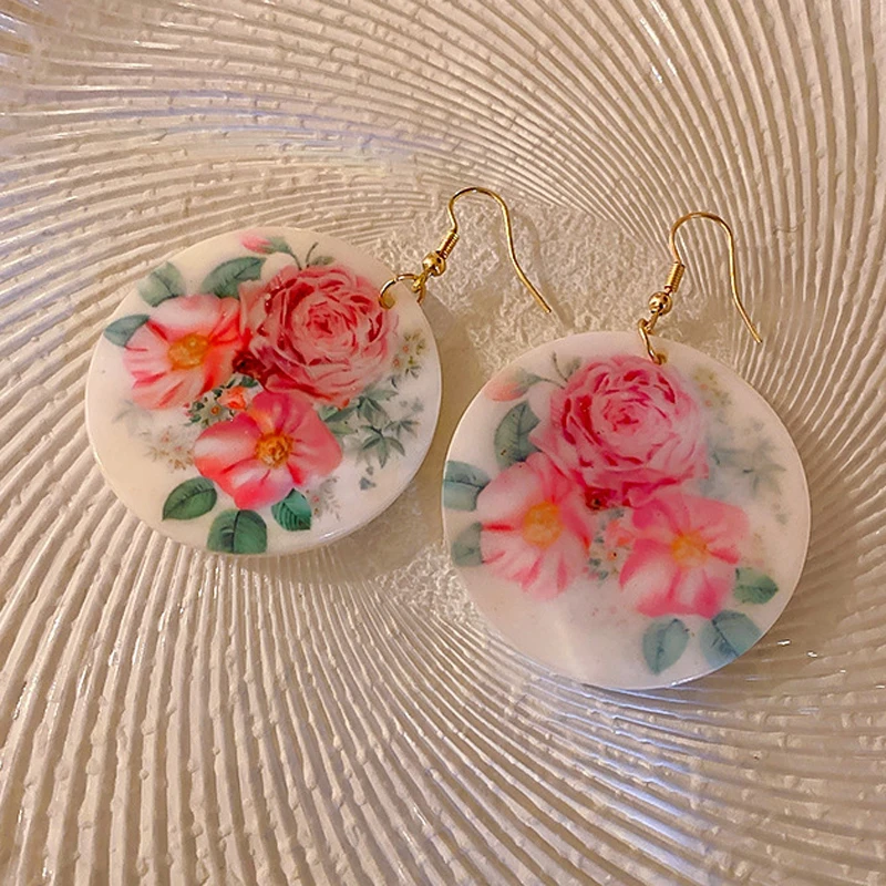 

KOFSAC Vintage Sweet Shell Flower Drop Earrings For Women Jewelry Elegant Chinese Style Round Earring Lady Party Accessories