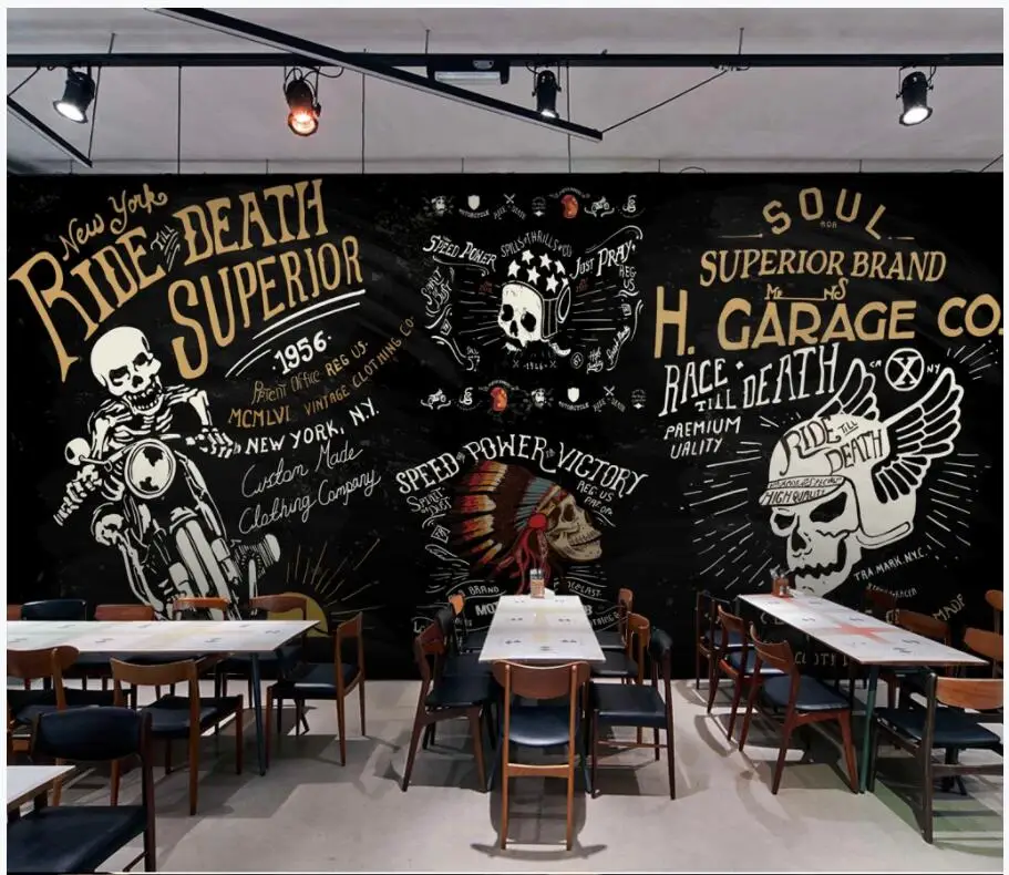 Заказ росписи 3d фото обои американский в байкерском стиле из пу искусственной