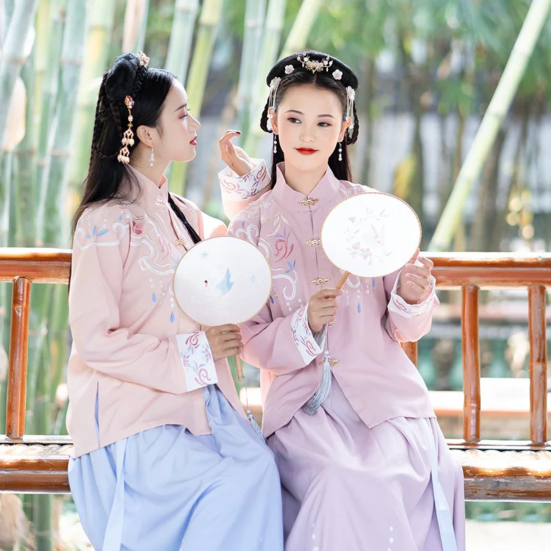 Китайский Комплект Hanfu двубортный пиджак с принтом и юбка женская элегантная