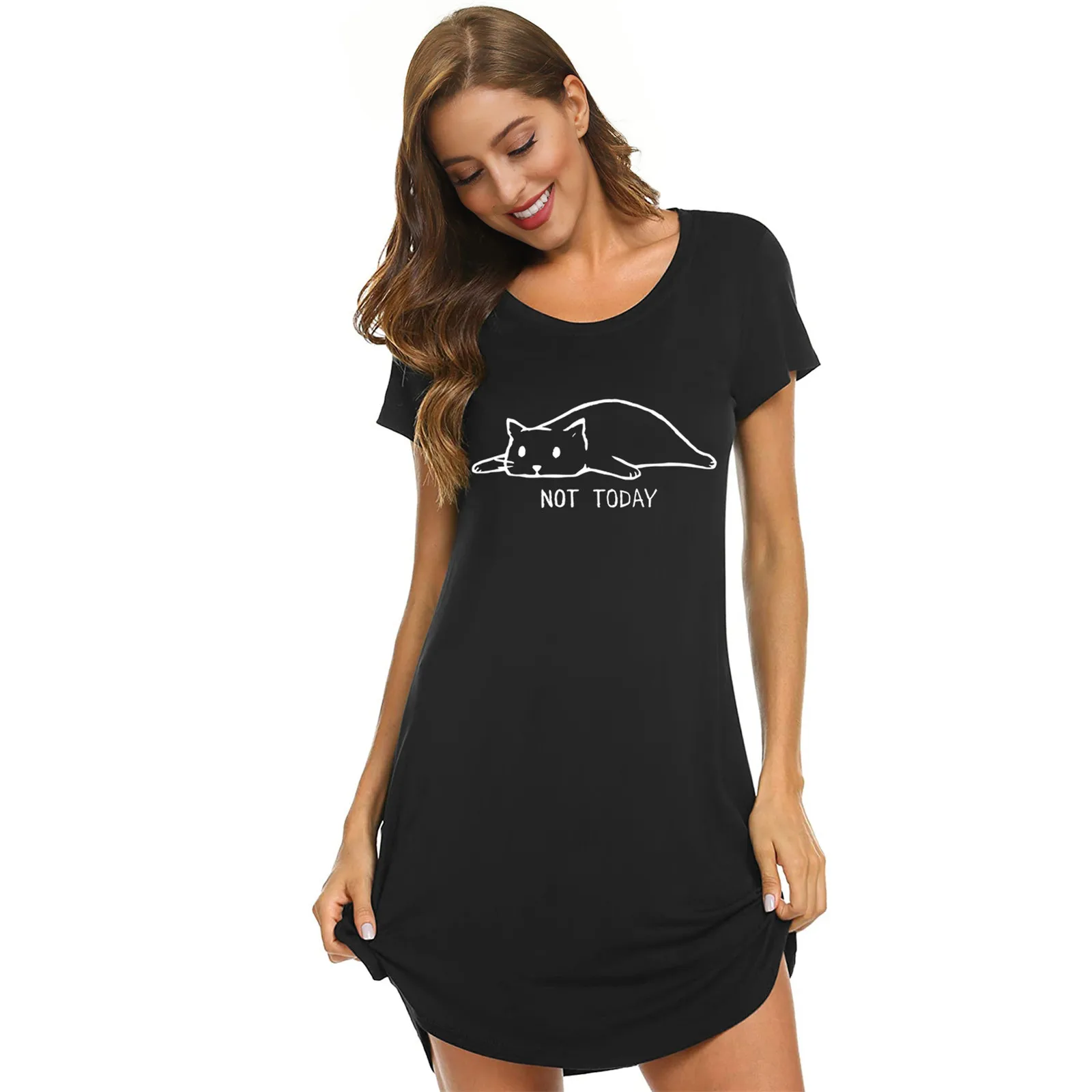 

Women Sleeping Dress Short Sleeve Sleep Dress Cute Print Night Shirts Comfy Sleepwear Casual Vintage Harajuku Dresses Anjamanor