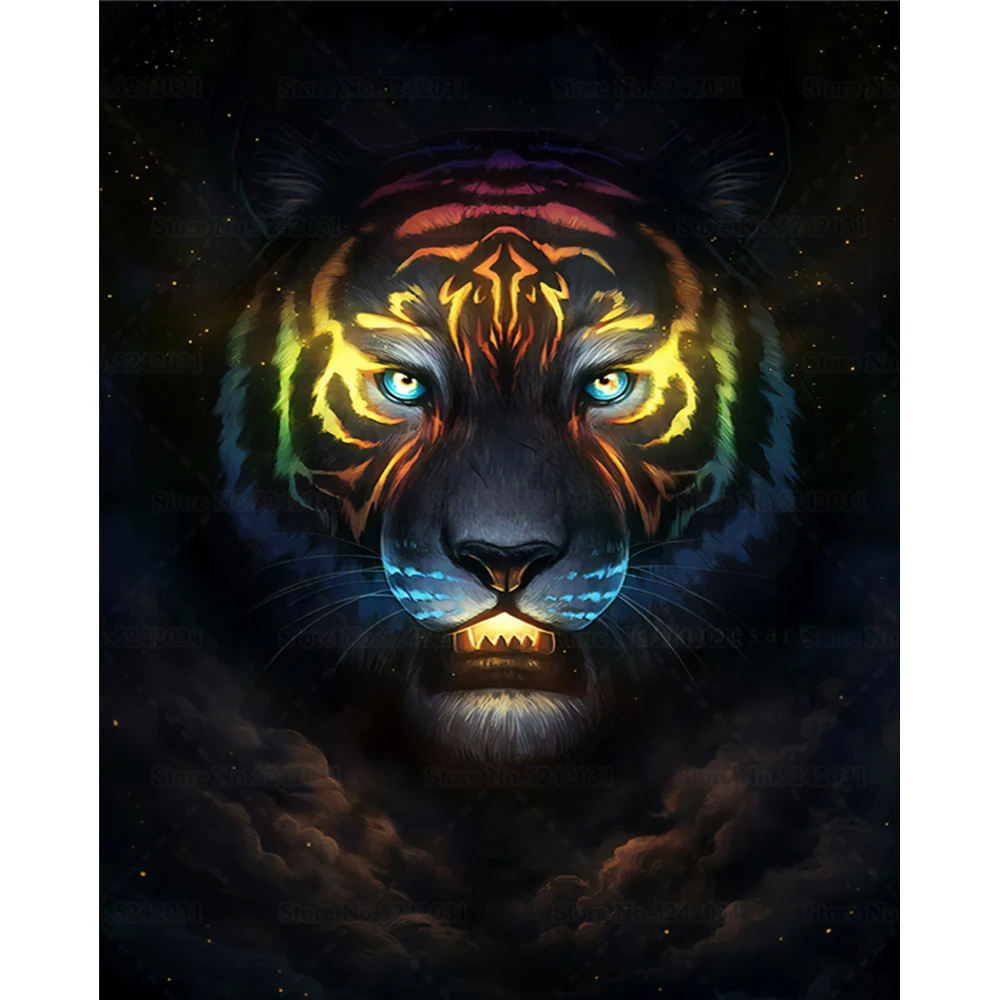 Алмазная картина с изображением тигра звездного неба | Дом и сад
