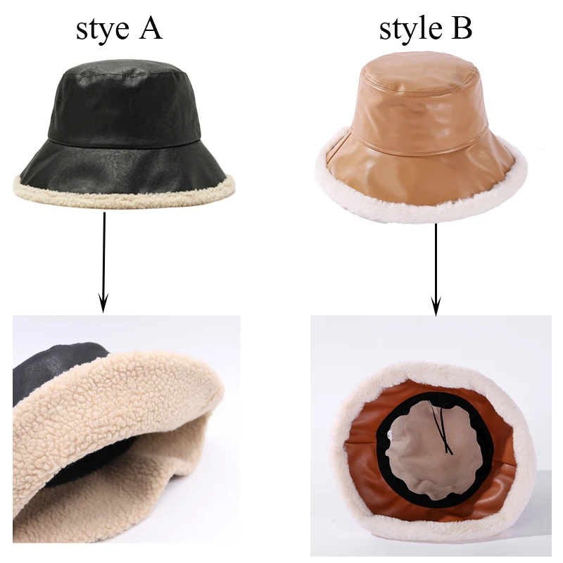 Панама Женская водонепроницаемая из искусственной кожи теплая зимняя шапка ПУ и