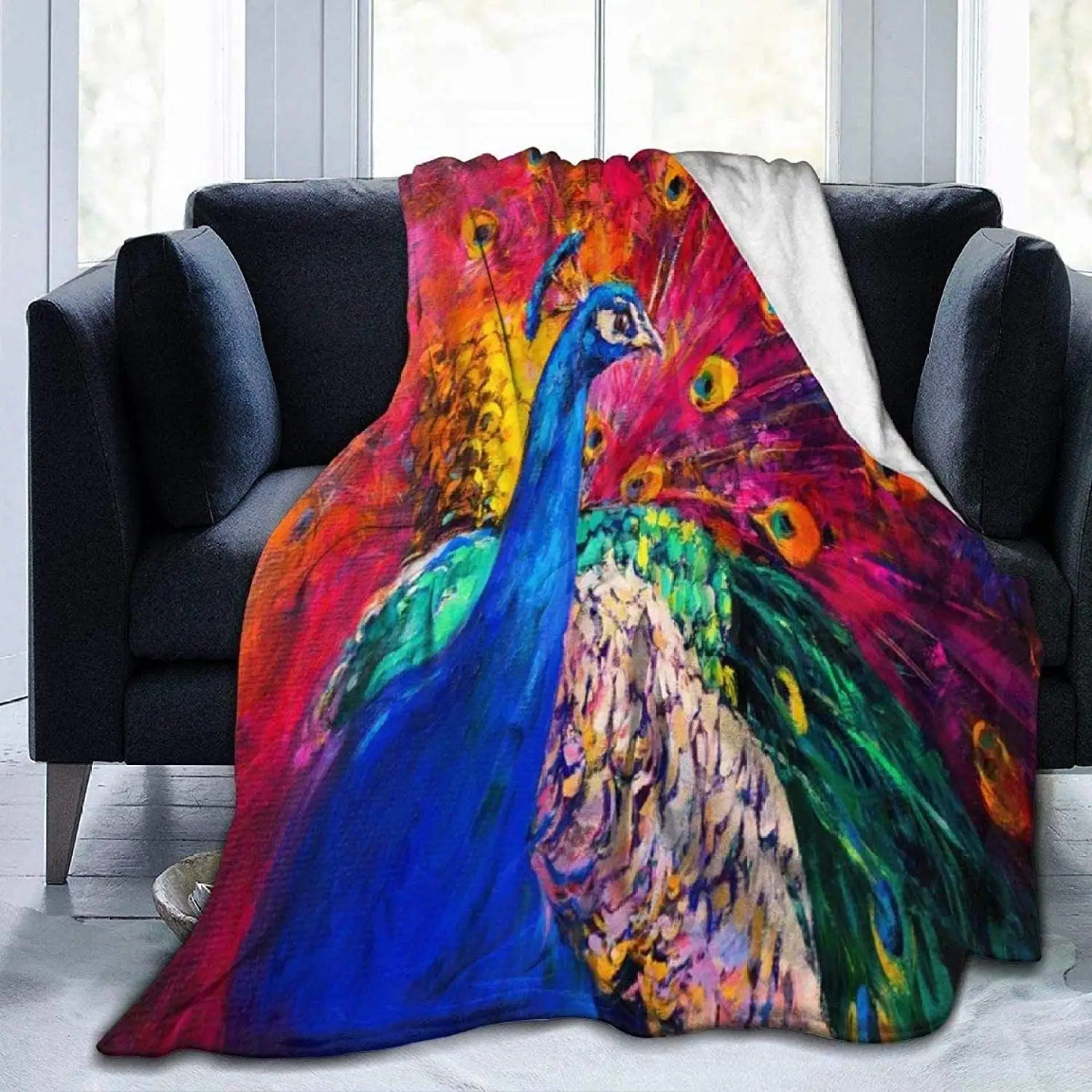 

Покрывало из микрофлиса, покрывало с павлином для дивана, всесезонное подходящее пушистое покрывало для кровати с принтом