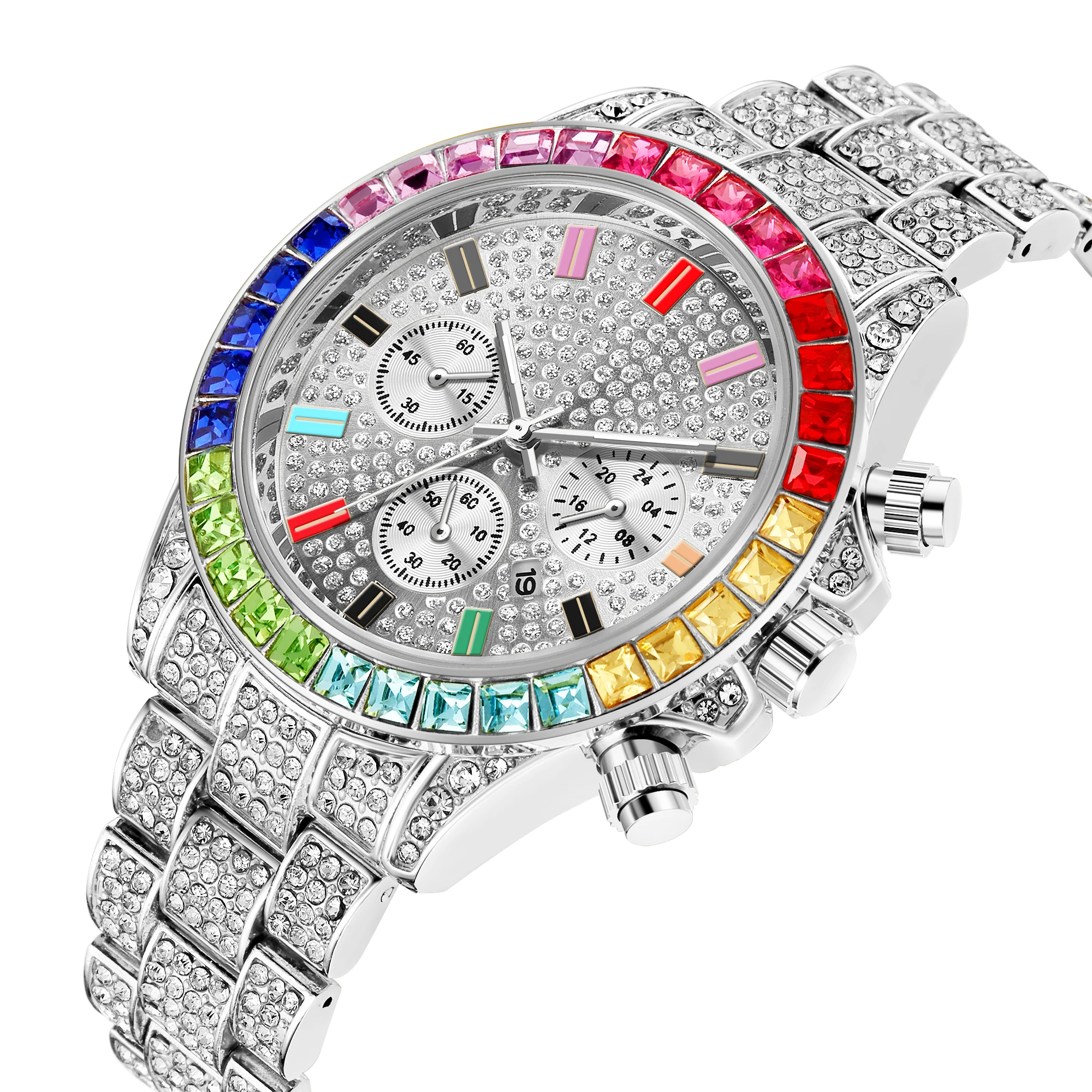 Men Watches Top Luxury Full Steel Diamonds Calendar Unisex Quartz Wristwatch For Wrist Clock | Наручные часы