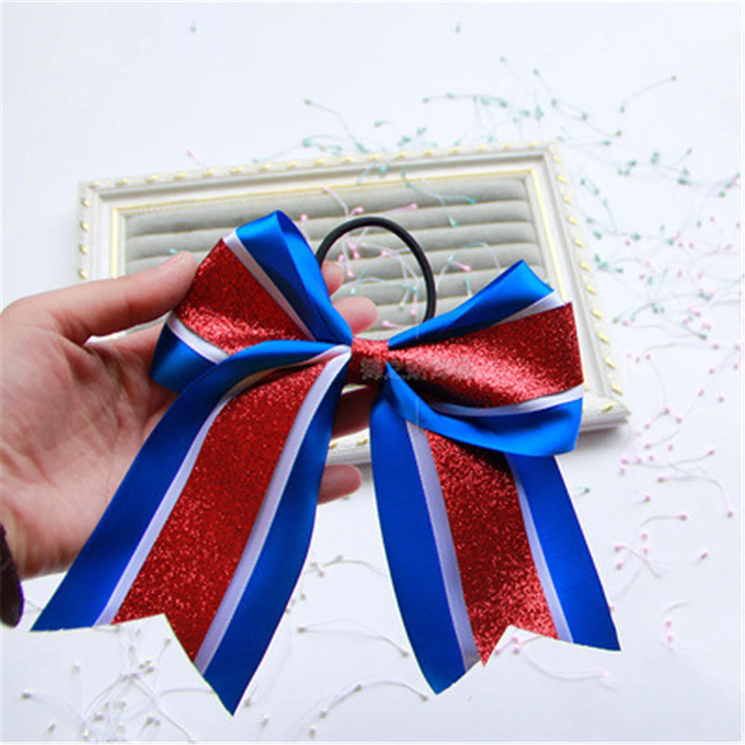 

NEW Glitter Cheer Bow Cheerleading Glitter Bows Cheer Bow elastic hair band For Girls Hair accessories