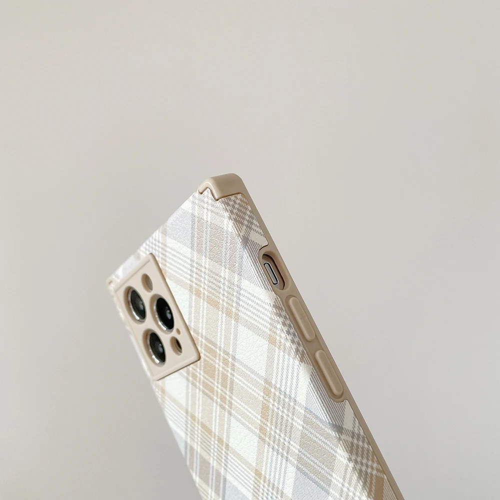 

Square Simple Imitation Sheepskin Phone Cases For iPhone 11 12 Pro Max XR XS X 7 8 Plus Flank Spray Print Luxury Twill Grid