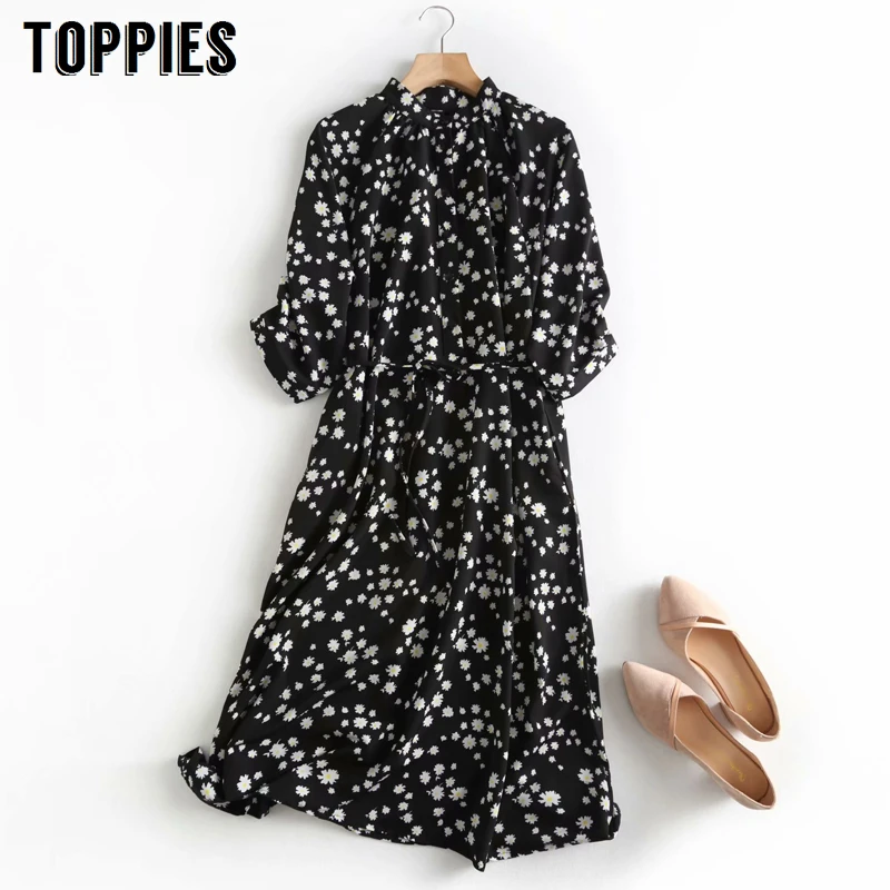 2020 Весенняя Маргаритка платье миди с принтом в стиле кантри коротким рукавом