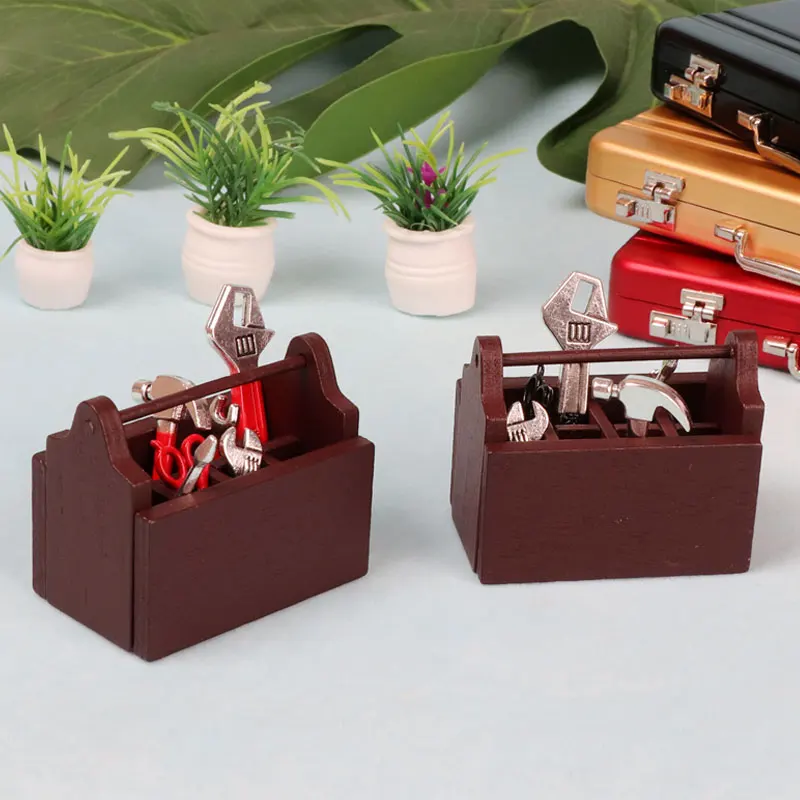 

1/12 Dollhouse Decor Accessories Mini Wooden Toolbox With Repair Tools Miniature Tool Sets Furniture Model Toys For Children Boy