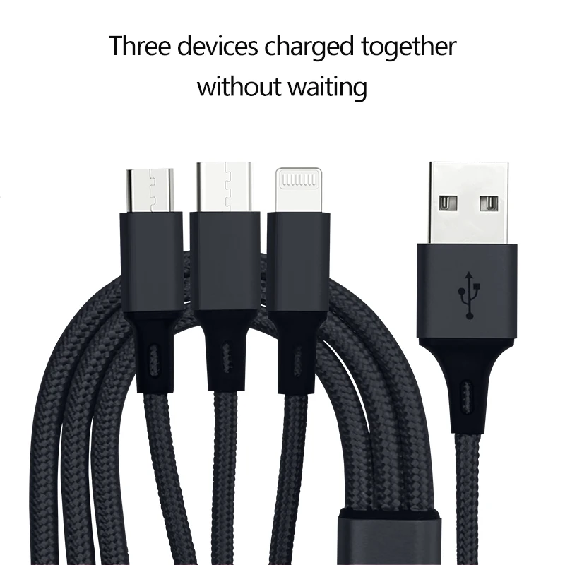 USB кабель для Xiaomi 3 в 1-type C Micro-USB Lightning зарядное устройство IPhone кабель для Android IOS Iphone samsung - Color: black