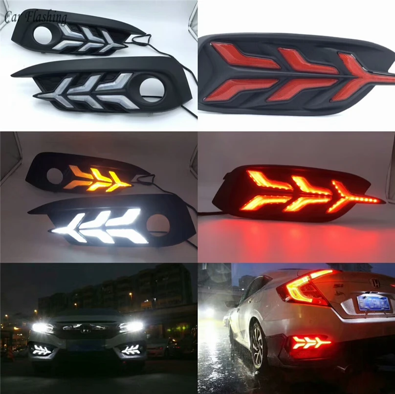 Автомобильный мигающий 2 шт. для Honda Civic 2016 2017 2018 Светодиодный отражатель вождения