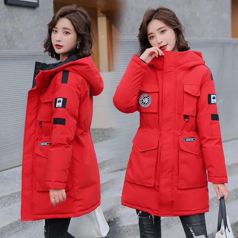 

Work men's women's medium long hooded slim and thickened down padded clothes cotton