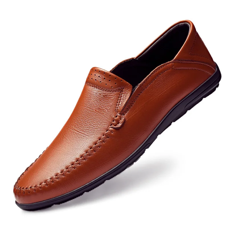 yellow Men Casual Shoes outdoor Luxury Brand Genuine Leather Mens fashion Loafers Moccasins Comfy Breathable Slip on Driving Shoes a4 - Цвет: yellow