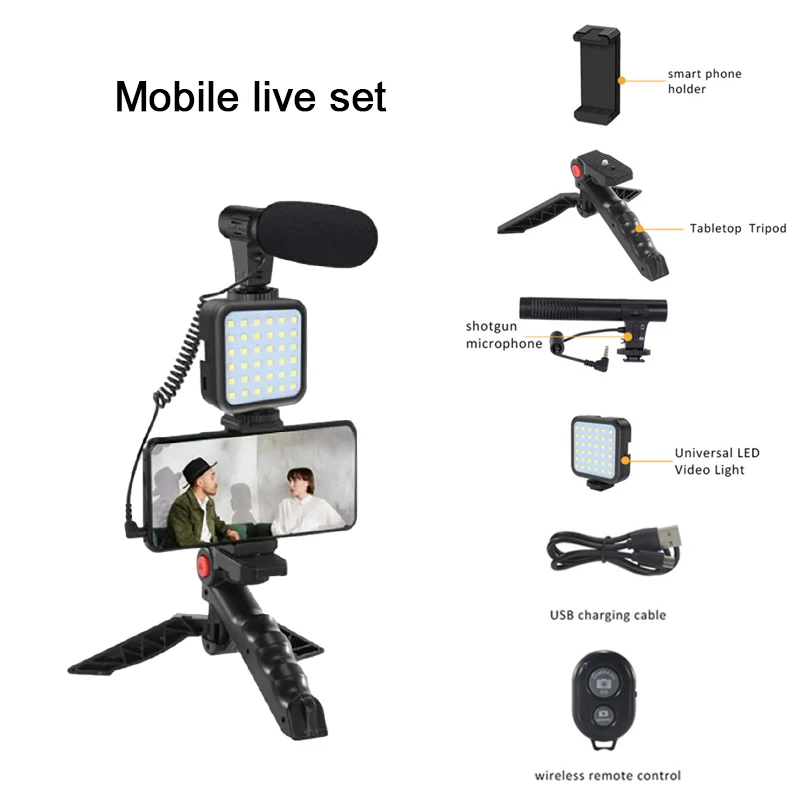 

Portable Mini Tripod Phone Camera Tripod with Microphone LED Live Light Bluetooth Remote Control For Live Youtube tiktok Video