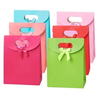 30pcslot 16 3x12 3cm mixed color paper gift bags party present paper gift bag birthday wedding bag with ribbon bowknot design