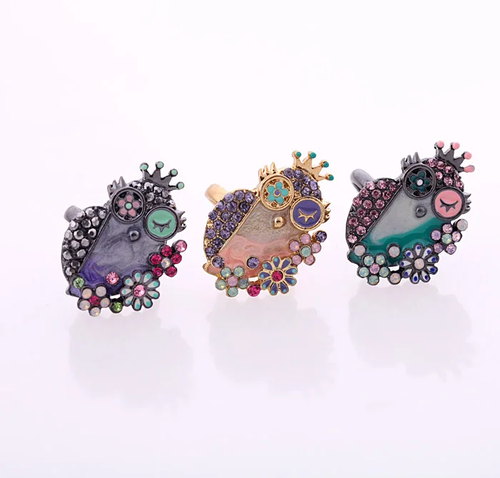 Винтажное богемное эмалированное кольцо с изображением милой совы для женщин