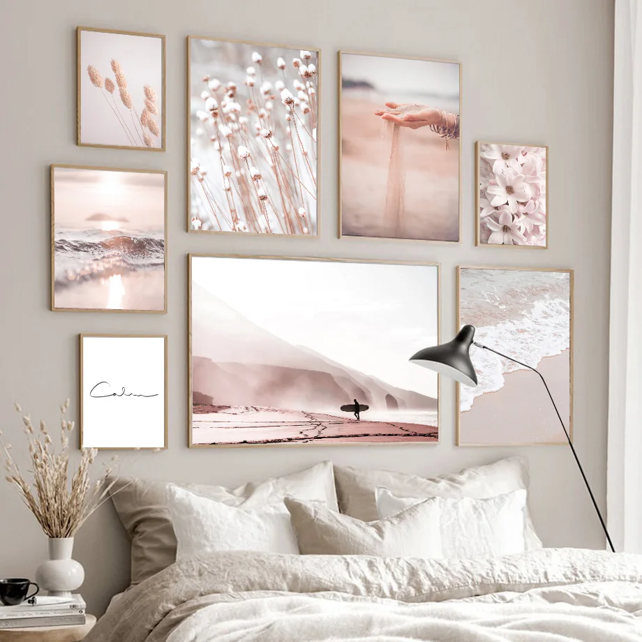 

Quicksand Sea Dandelion Flowers Wall Art Pink Canvas Painting Posters and Prints Landscape Pictures for Living Room Home Decor