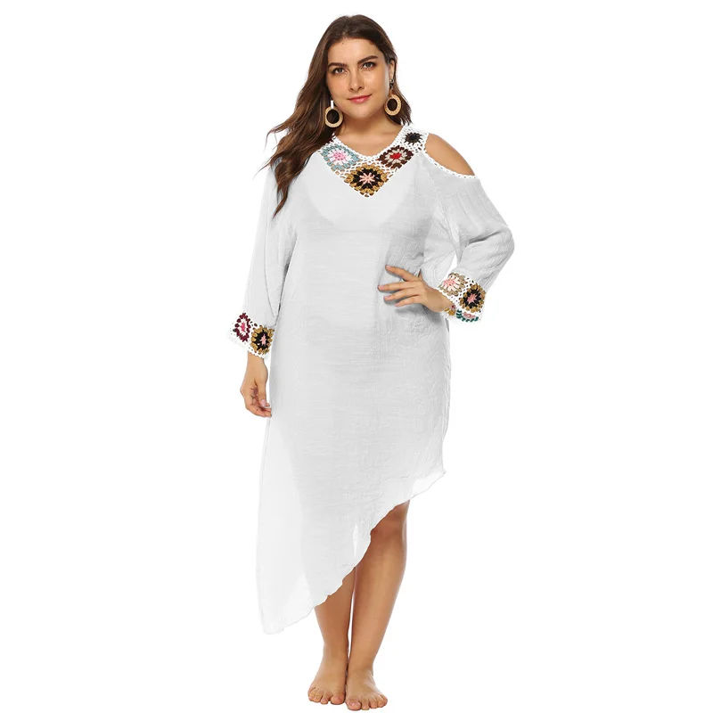 Накидка на бикини большого размера из вискозы с вышивкой пляжные накидки кафтан