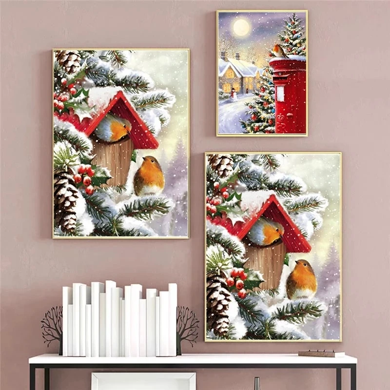 

Christmas Decoration Painting "Christmas Bird Snow Tree" Festive Decoration Atmosphere Wall Art Room Living Room Decoration