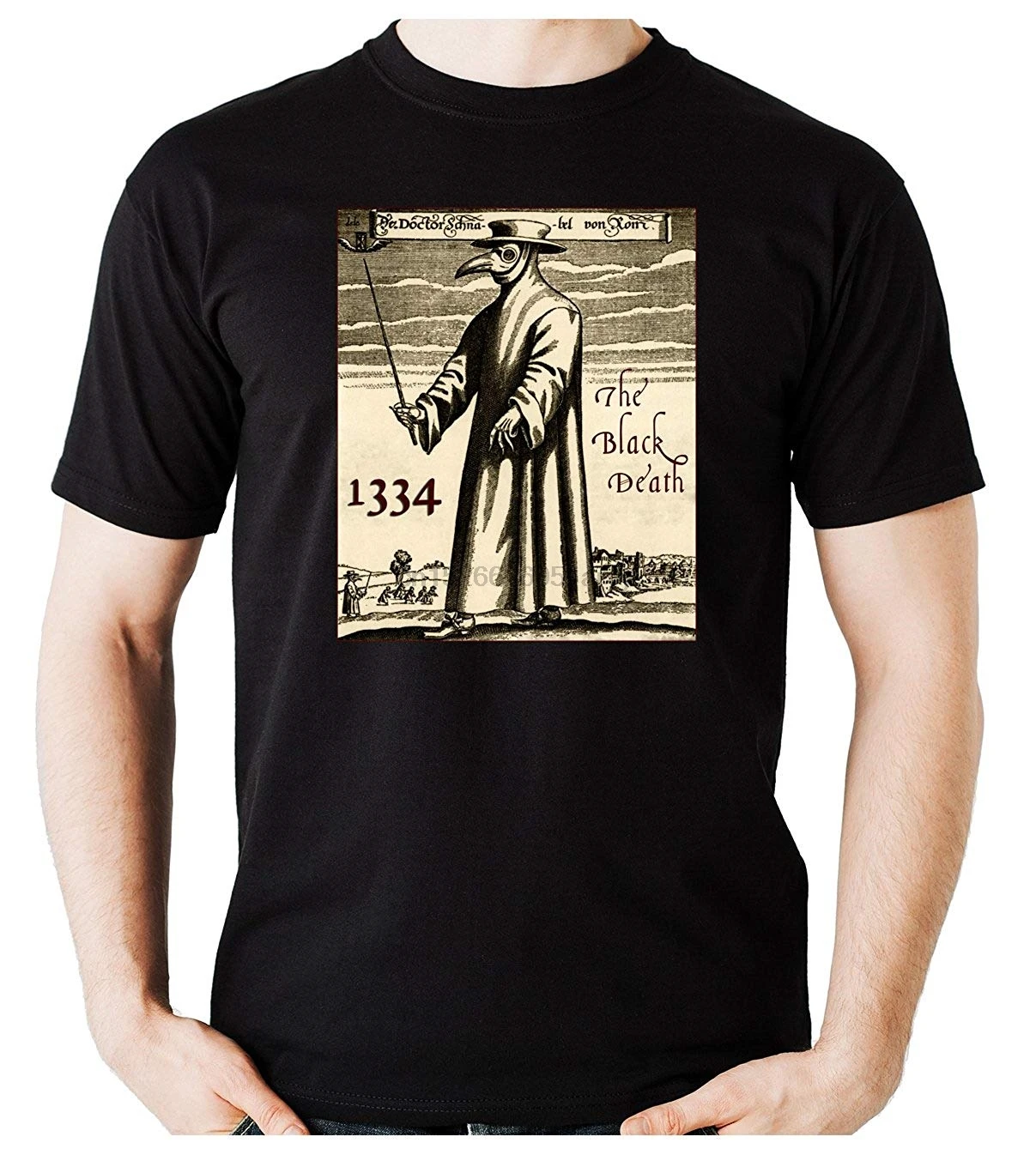 

The Black Death Plague Doctor T-Shirt Bird Mask Occult Alternative Clothing Men Brand Printed 100% Cotton T shirt