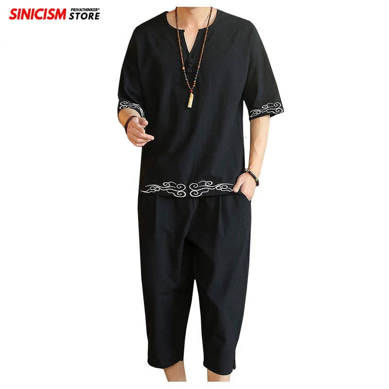 

MrGoldenBowl Store Men Casual Korean Harem Pants Two-piece Set Men's Sets Chinese Style 2020 Embroidery Sweatshirts Suits 5XL