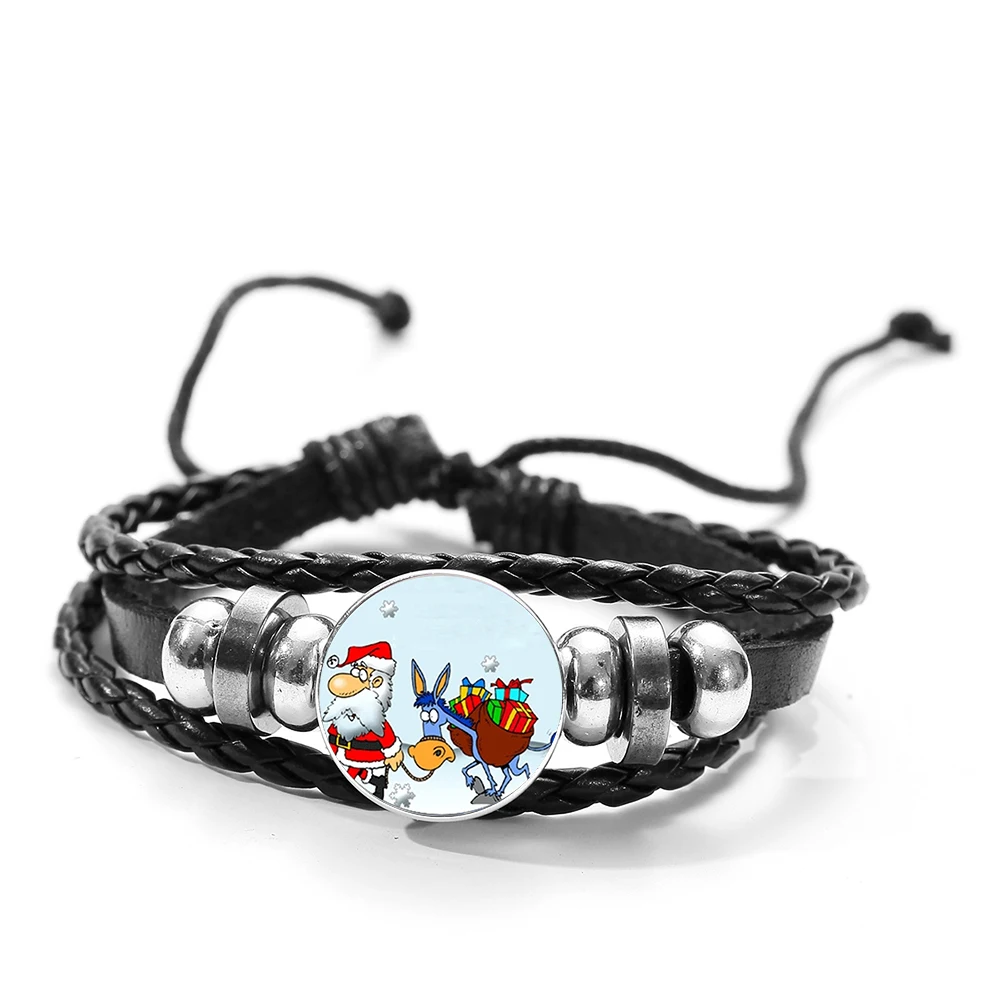 New Arrival Christmas Festival Bracelet Cute Cartoon Santa Claus Glass Gem Braided Leather &amp Bangle Jewelry Gift | Украшения и