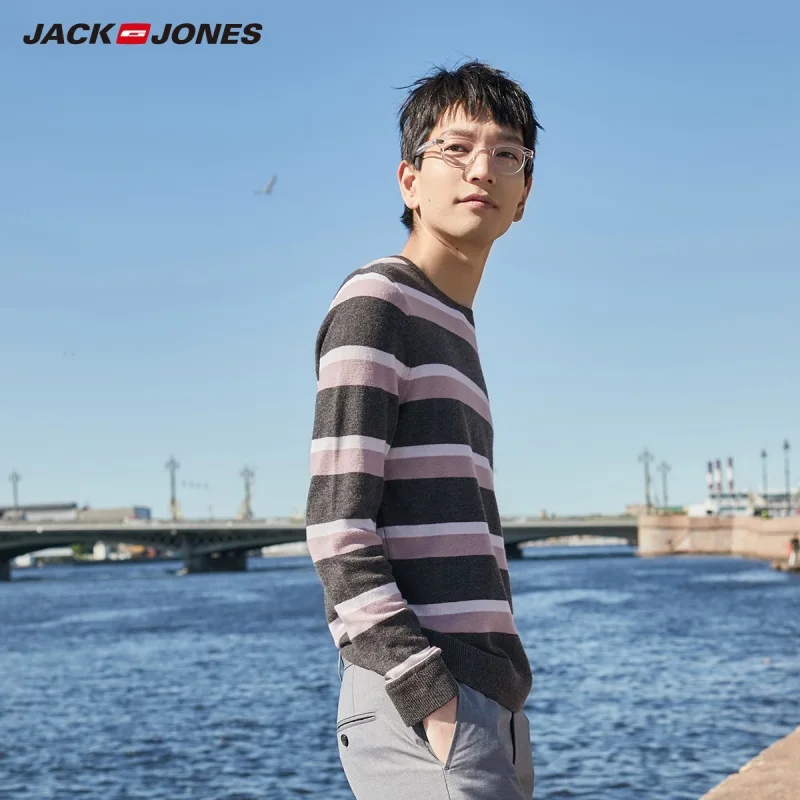 Мужской полосатый свитер JackJones пуловер с круглым вырезом Удобный Повседневный