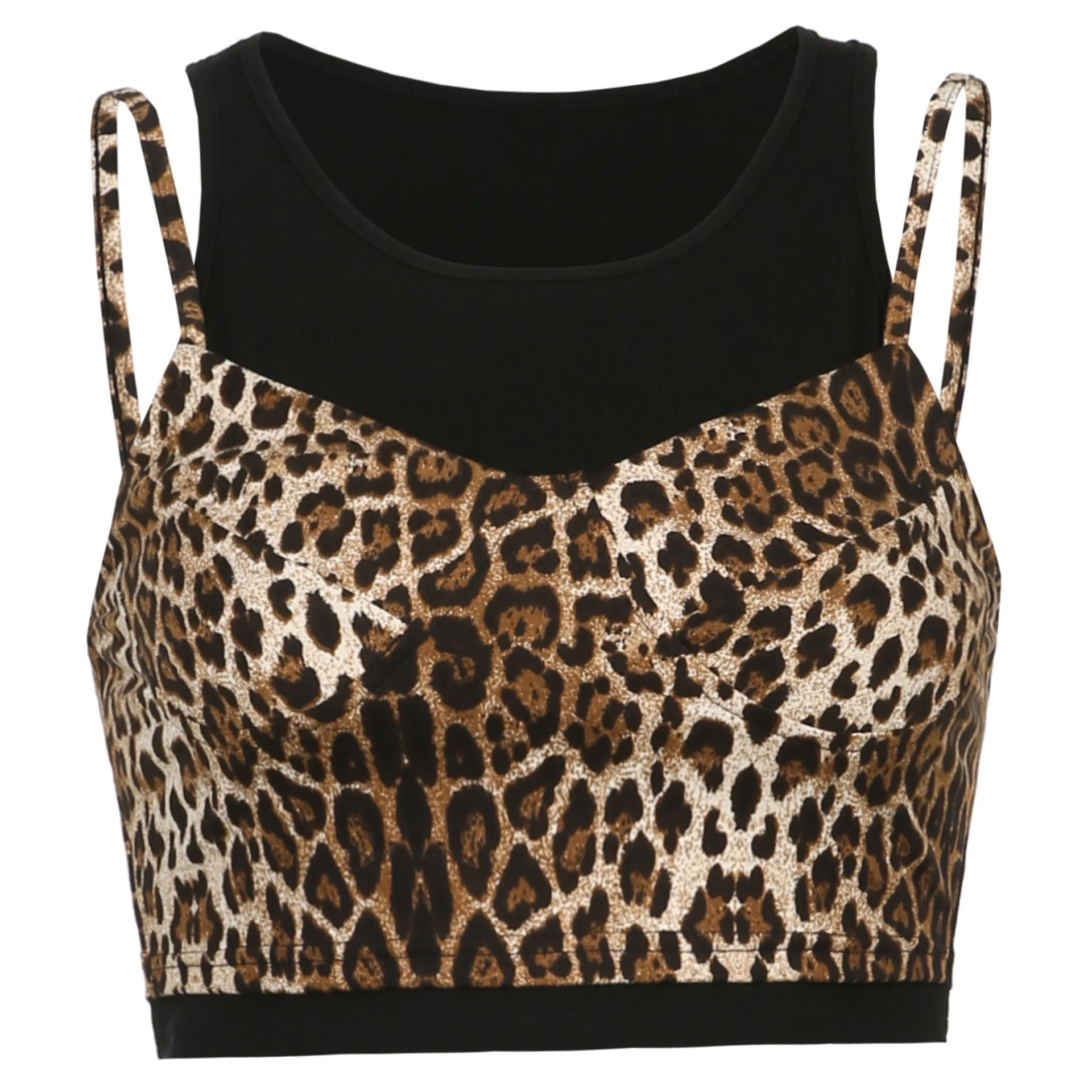 

Fake Two-piece Vest Women 2021 New Short Leopard Print Bottoming Camisole Women's Inner Tube Top