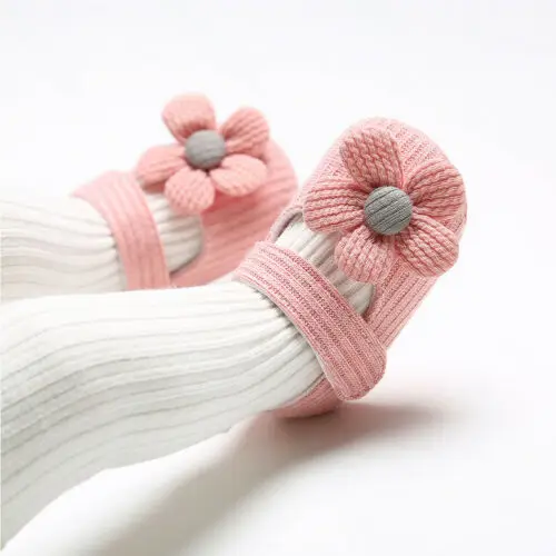 

0-18M Newborn Baby Girl Soft Bottom Crib Shoes First Walkers Popular Soft Rubber Sole Crib Shoes Flower Shape Prewalker Shoes