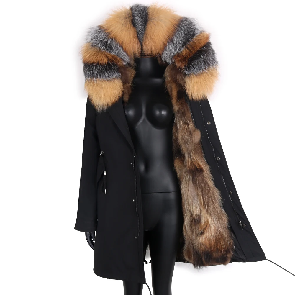 2021 Female Long Parka Real Fox Fur Collar Removable Thick Loose Fashion Coat Women Big Natural Fur Real Fur Coat Winter Jacket enlarge