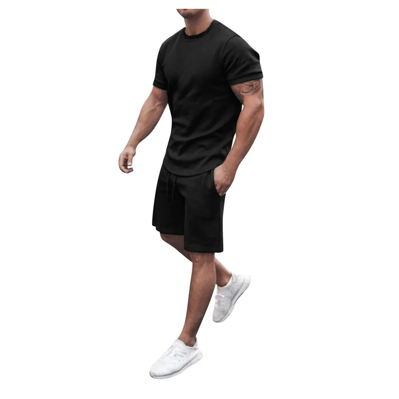 

2021 new hot sale men's summer short-sleeved T-shirt + shorts suit men's fitness sports suit European code trend casual wear