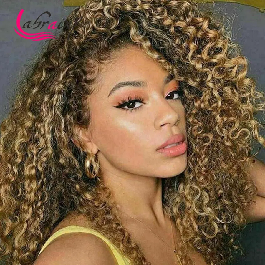 

13x6 HD Transparent Lace Front Human Hair Wigs Highlight Honey Blonde Kinky Curly For Full Lace Wig Pre Plucked Bleached Knots