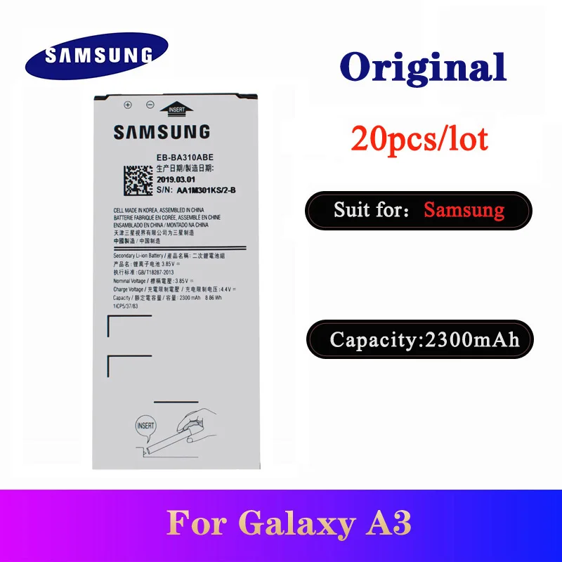 

20pcs/lot Battery EB-BA310ABE For Samsung Galaxy A3 2016 Edition A310F A310Original High Quality Bateria 2300mAh AKKU In Stock