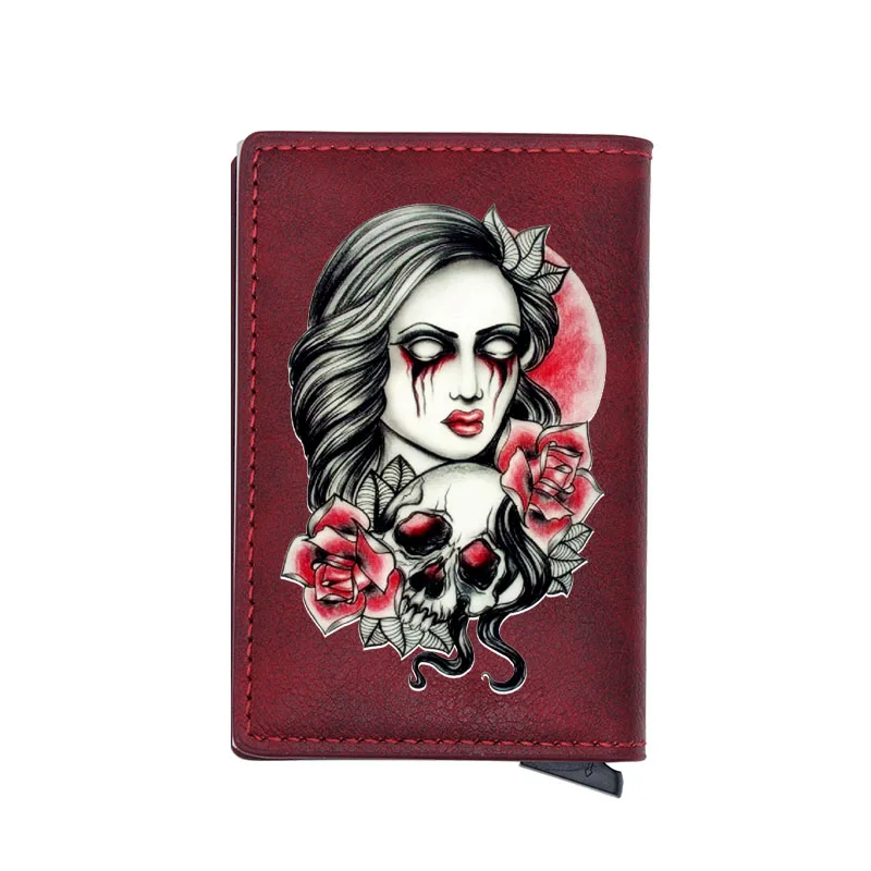 

Unique Rose Flower Girl Design Digital Printing Leather Mini Card Holder Wallet Vintgae Charm Men Women Small Money Bag Gift