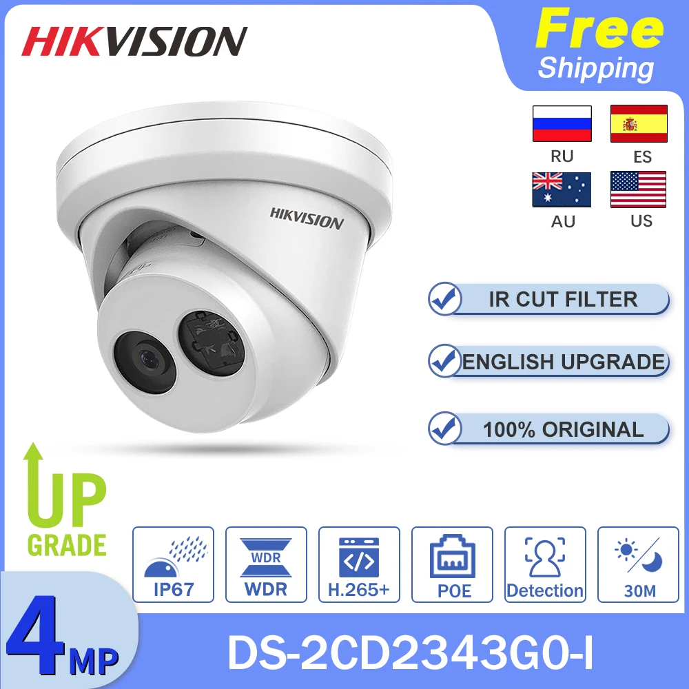 

Hikvision Original Mini IP Camera 4MP CCTV DS-2CD2343G0-I Security Webcam POE IR Network Kamera Face Detection SD Card IP67 Cam