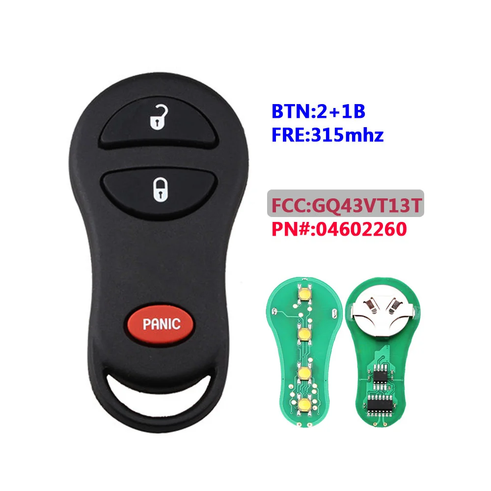 

XNRKEY 3 кнопочный безключевой вход фонарь 315 МГц для Chrysler PT Cruiser 2001 2002 2003 2004 FCC ID: GQ43VT13T