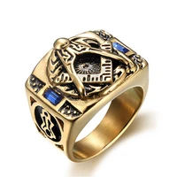 2020 new vintage blue crystal inlaid ring for men stainless steel gold plated letter v ring accessories size 8 13