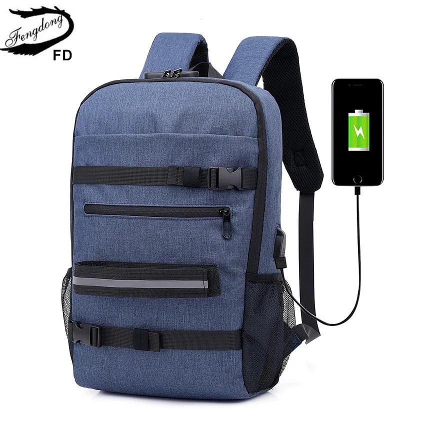 FengDong школьный рюкзак для студентов колледжа с usb зарядкой Мужская Дорожная сумка