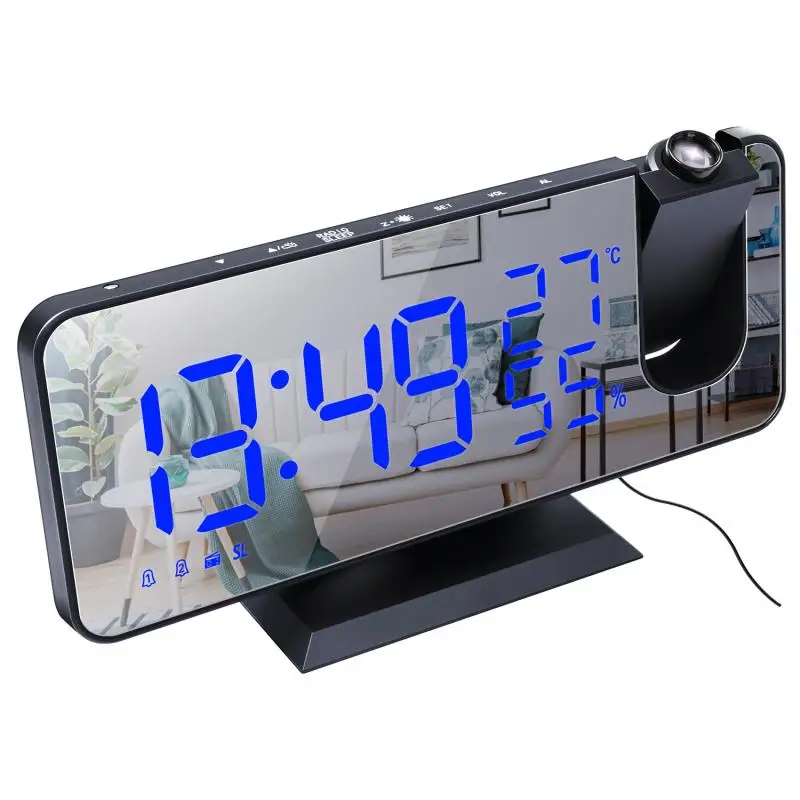 

Будильник светодиодный с 3d-проекцией, радио, цифровые часы с USB-зарядным устройством, 18 см, большой зеркальный светодиодный дисплей, будильн...