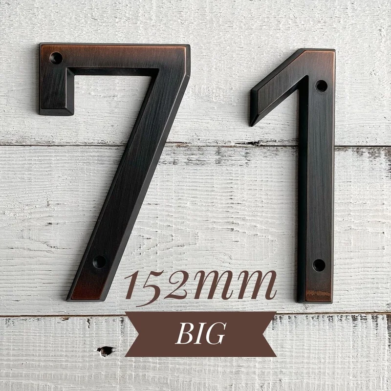 علامة العنوان الخارجي مصنوعة من البرونز القديم ، 152 مللي متر ، برغي من سبائك الزنك ، رقم العنوان 0-9