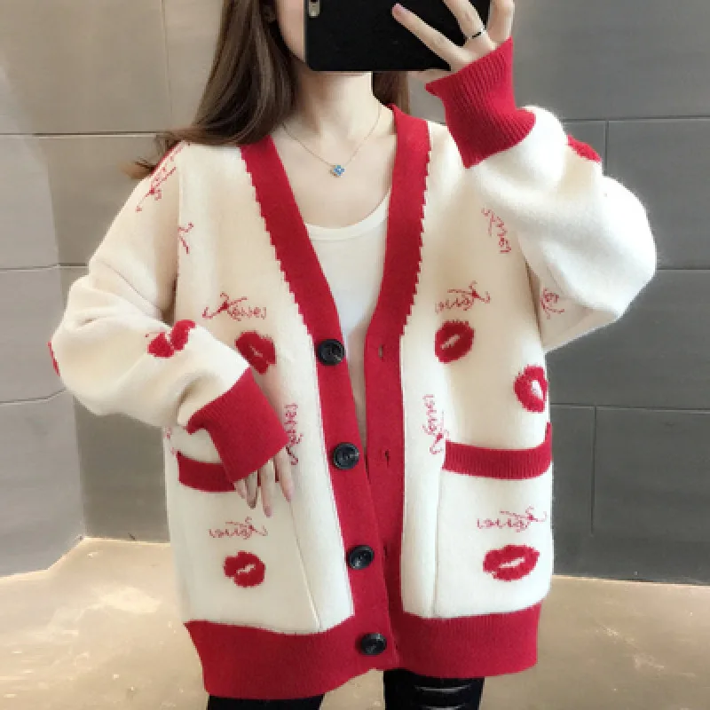 

Женский вязаный кардиган с большими карманами, свободный свитер с длинным рукавом, корейский стиль, весна-осень, A327, 2020