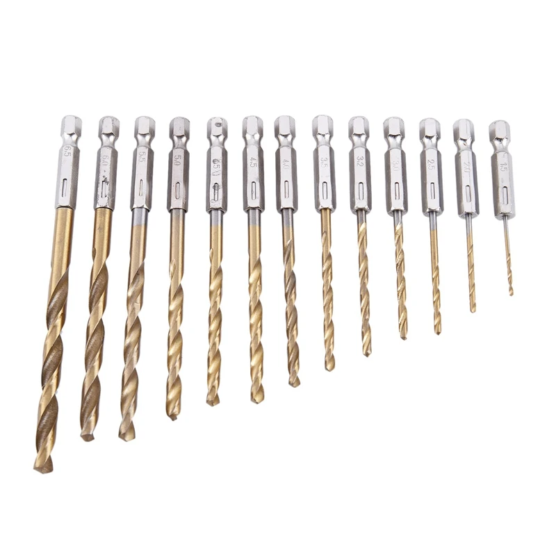 Набор сверл с титановым покрытием из быстрорежущей стали 13 шт. шестигранным